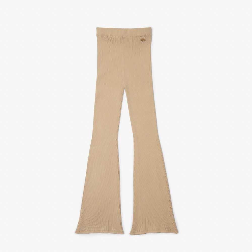 Lacoste Seamless Räfflad Knit Leggings Beige | IJVZQ-1270