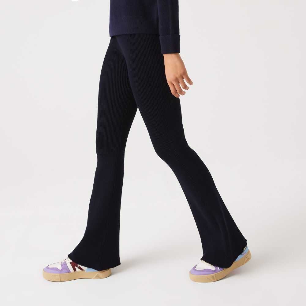 Lacoste Seamless Räfflad Knit Leggings Marinblå Blå | HZSBW-6209