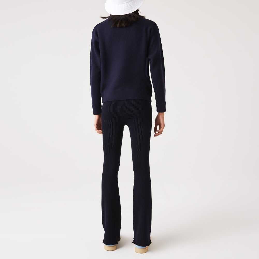 Lacoste Seamless Räfflad Knit Leggings Marinblå Blå | HZSBW-6209