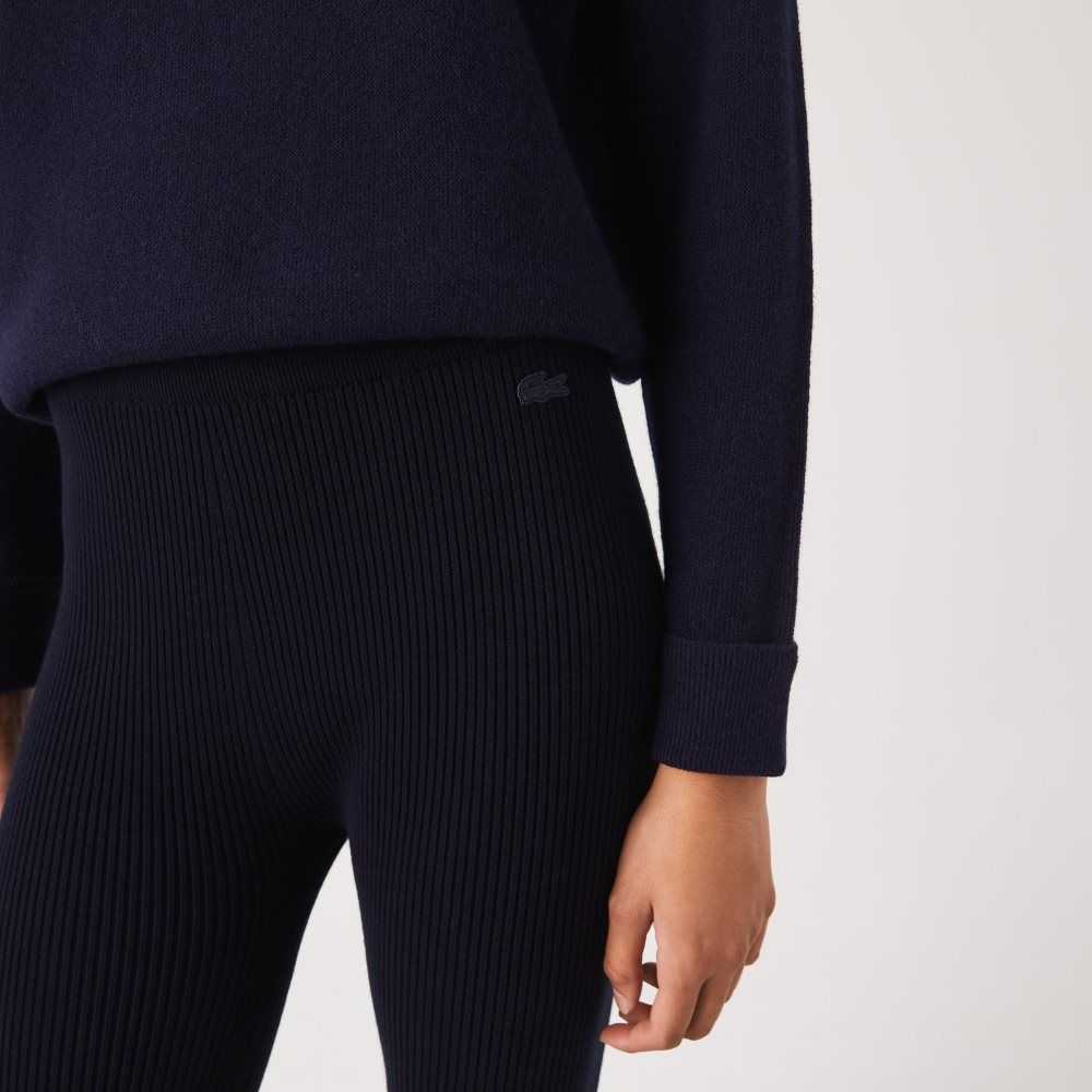 Lacoste Seamless Räfflad Knit Leggings Marinblå Blå | HZSBW-6209