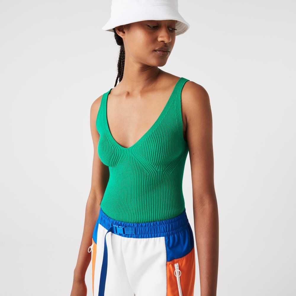 Lacoste Seamless Räfflad Knit Tank Gröna | FONCL-3072