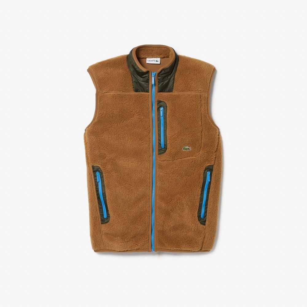 Lacoste Sherpa Fleece Vest Bruna Khaki Gröna | RMQKO-5209