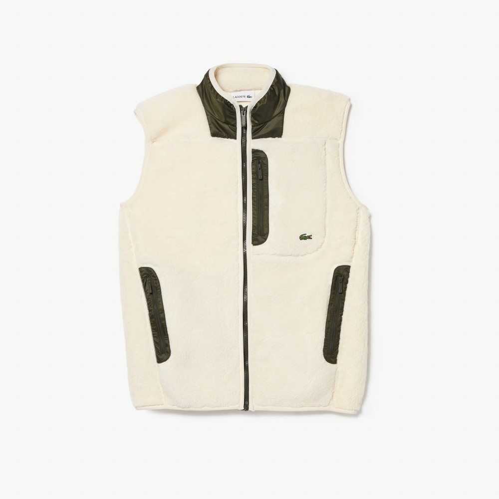 Lacoste Sherpa Fleece Vest Vita Khaki Gröna | HUQRO-8197