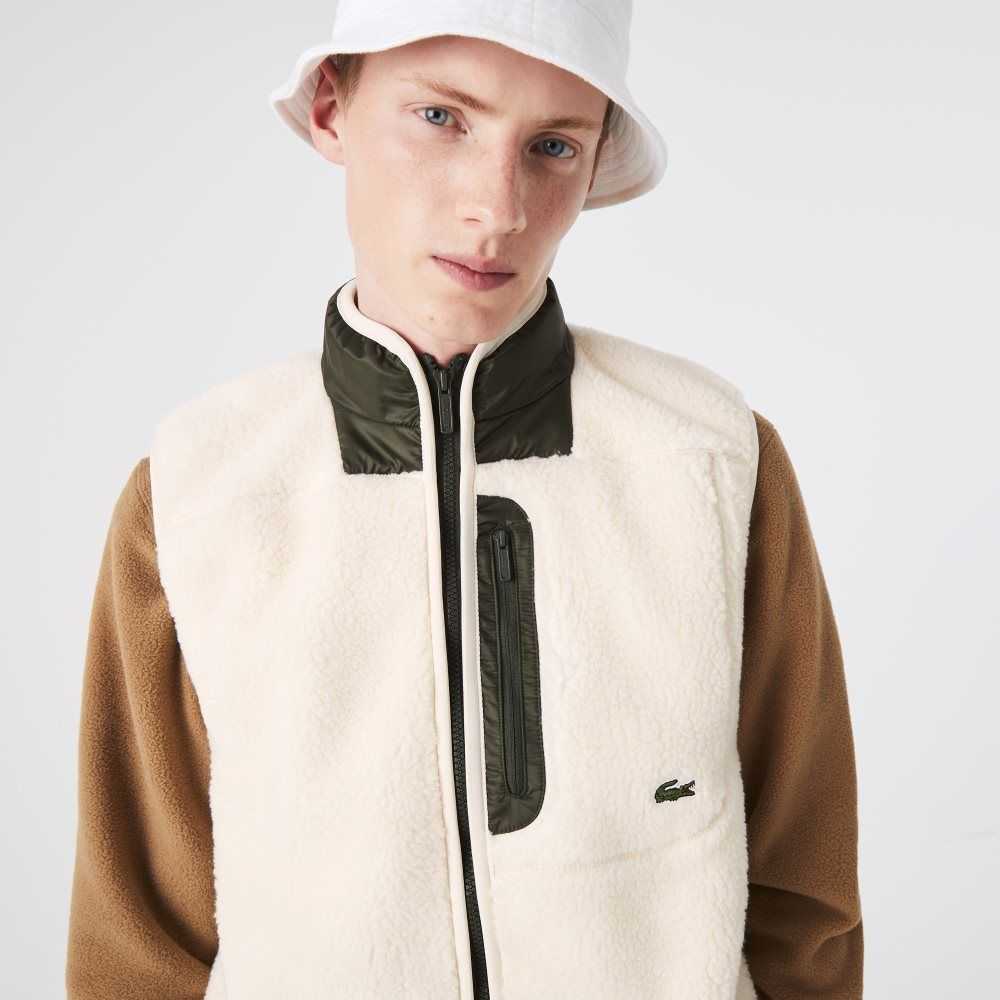 Lacoste Sherpa Fleece Vest Vita Khaki Gröna | HUQRO-8197