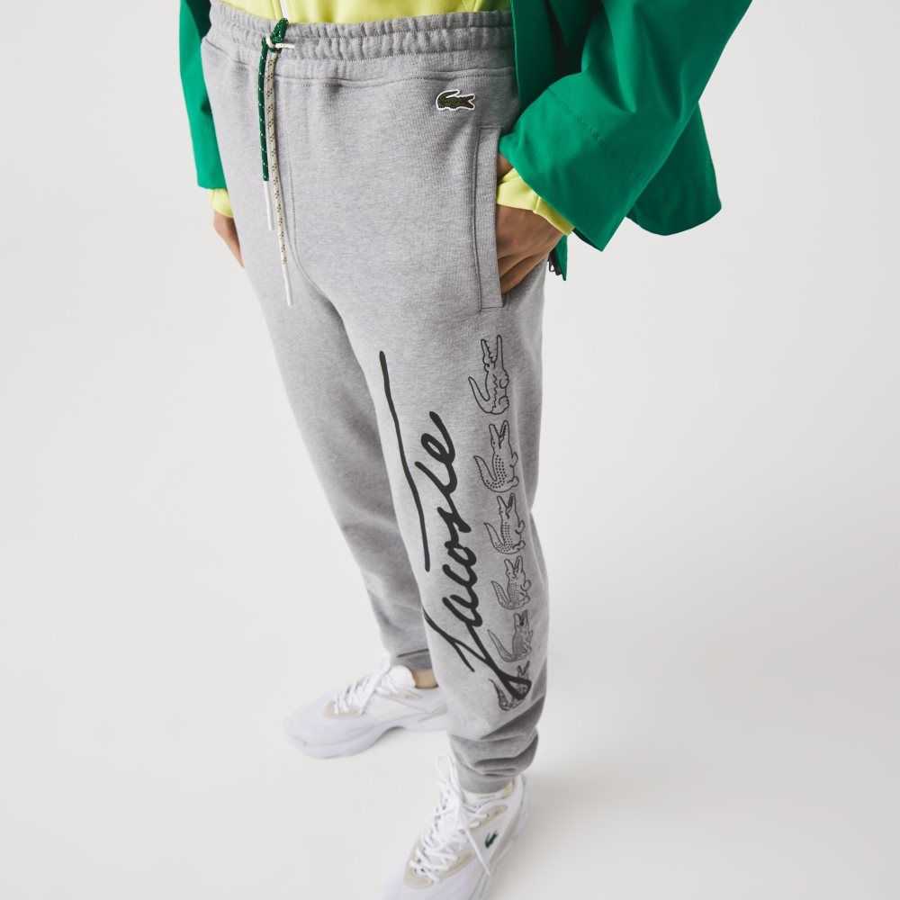 Lacoste Signature And Crocodile Print Bomull Fleece Jogging Grå | XAIBN-4180