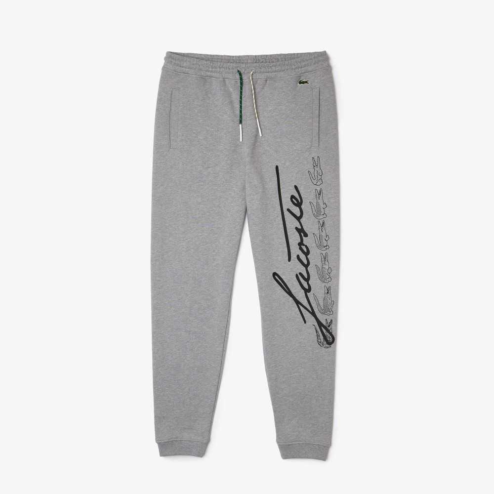 Lacoste Signature And Crocodile Print Bomull Fleece Jogging Grå | XAIBN-4180