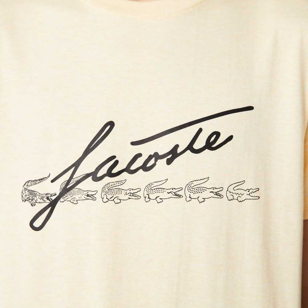 Lacoste Signature And Crocodile Print Crew Neck Bomull Gula | HDYWT-4913