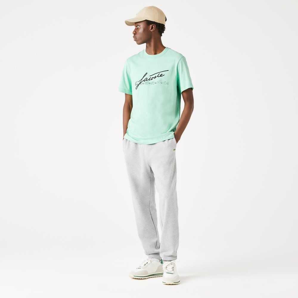 Lacoste Signature And Crocodile Print Crew Neck Bomull Gröna | KMJSL-1409