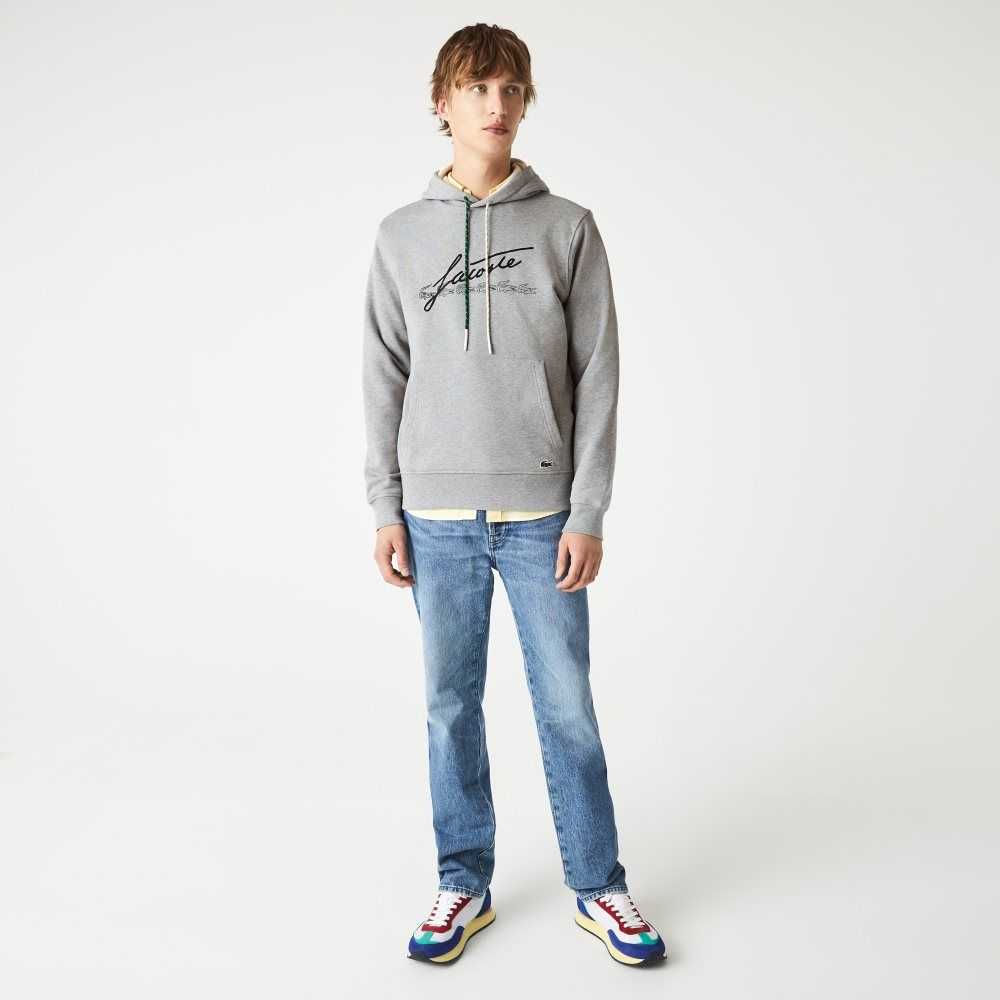 Lacoste Signature Flecked Bomull Fleece Hoodie Grå | ESRYU-9784