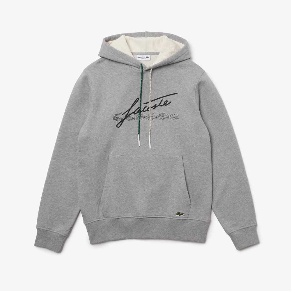 Lacoste Signature Flecked Bomull Fleece Hoodie Grå | ESRYU-9784