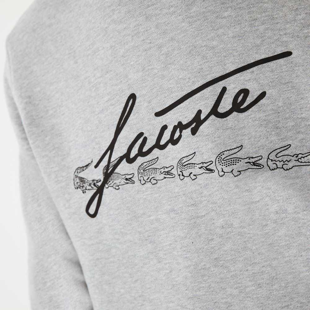 Lacoste Signature Flecked Bomull Fleece Hoodie Grå | ESRYU-9784