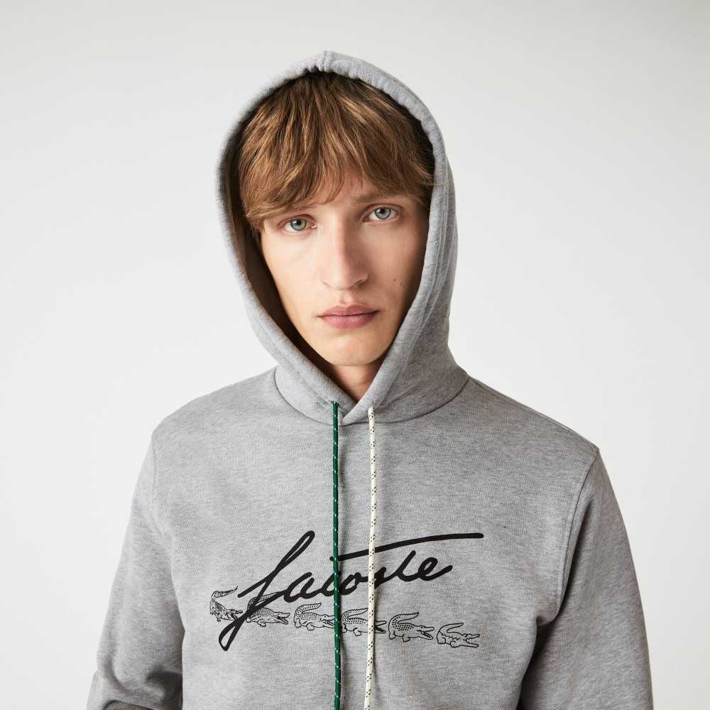 Lacoste Signature Flecked Bomull Fleece Hoodie Grå | ESRYU-9784