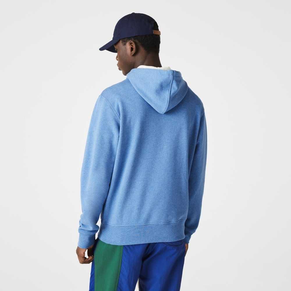 Lacoste Signature Flecked Bomull Fleece Hoodie Blå | LZHGY-1652