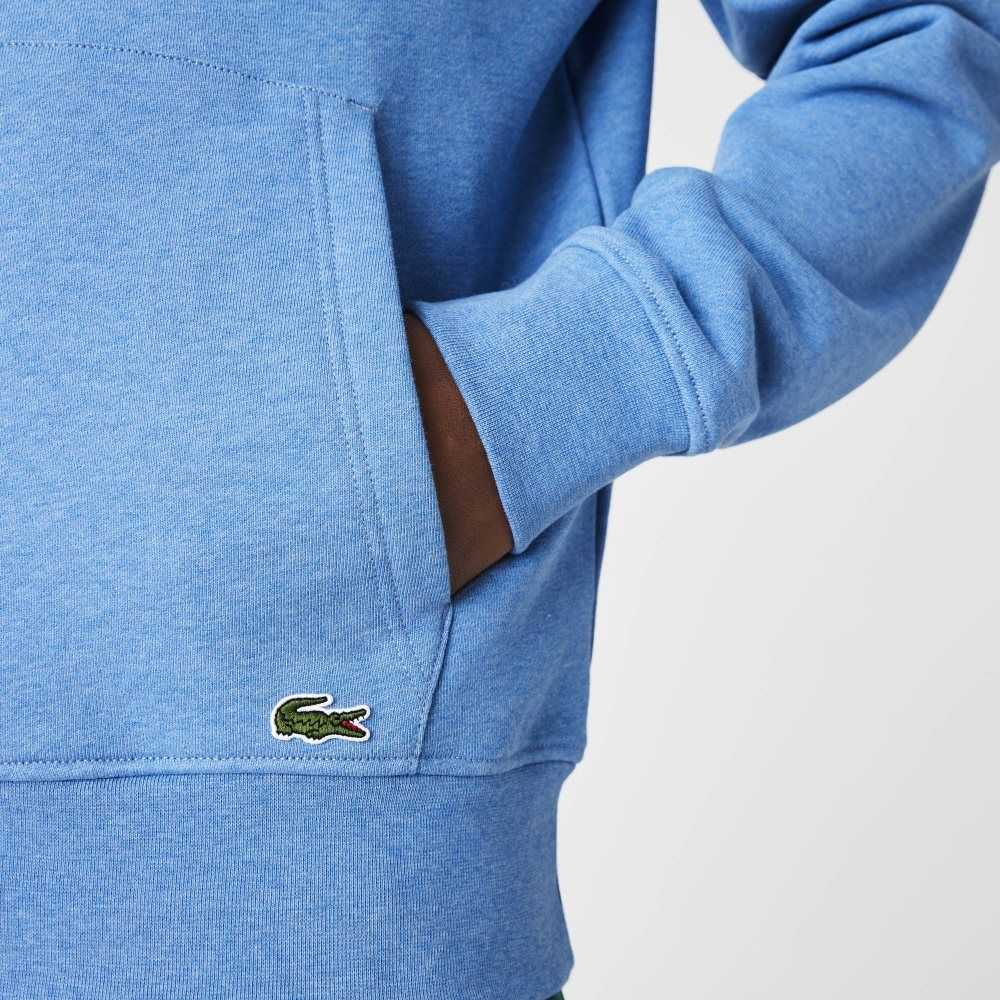 Lacoste Signature Flecked Bomull Fleece Hoodie Blå | LZHGY-1652