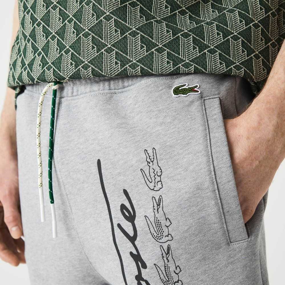 Lacoste Signature Print Bomull Fleece Grå | NUMIJ-0819