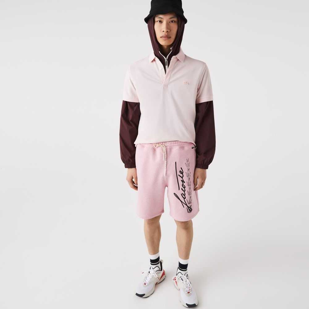 Lacoste Signature Print Bomull Fleece Rosa | TKSWU-7052