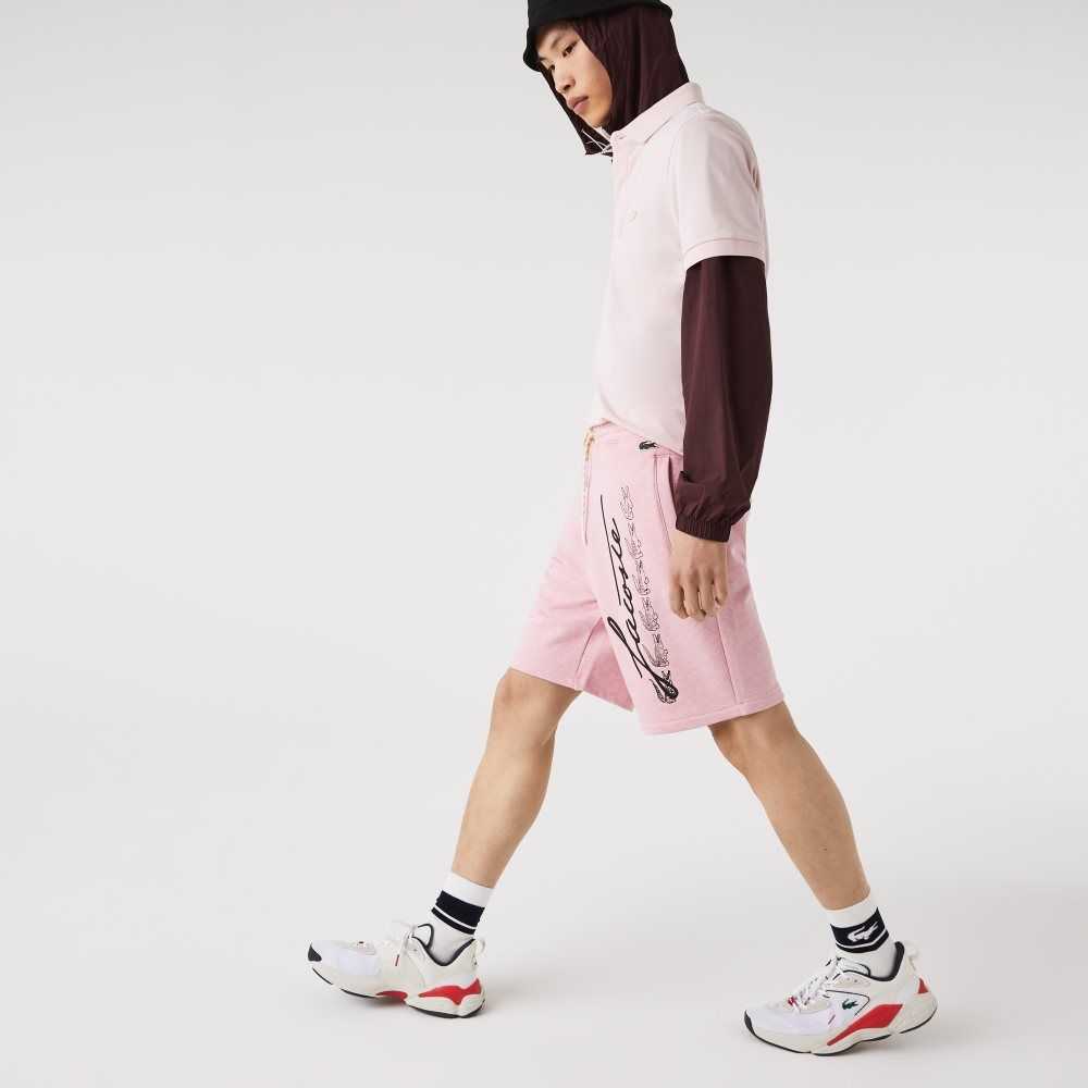 Lacoste Signature Print Bomull Fleece Rosa | TKSWU-7052