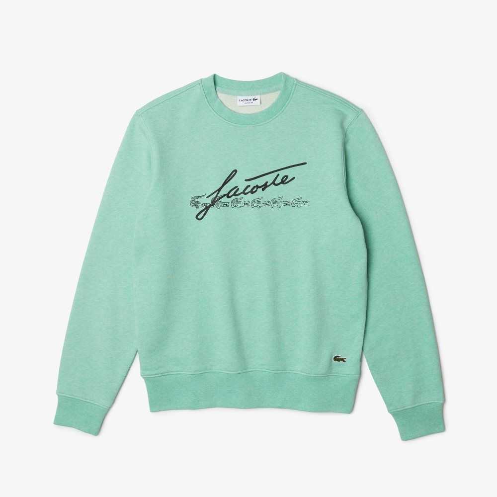 Lacoste Signature Print Crew Neck Bomull Fleece Gröna | XPDKQ-9238