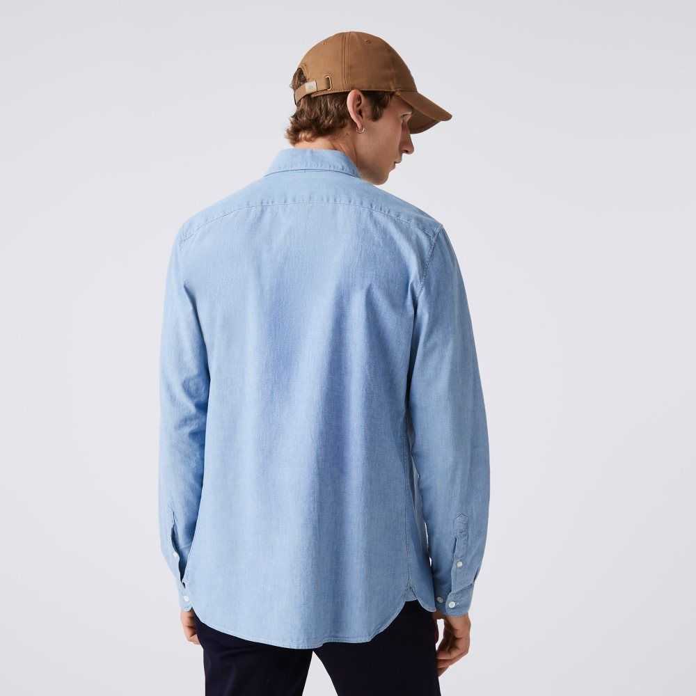 Lacoste Slim Fit Bomull Chambray Blå | AYSHX-0632