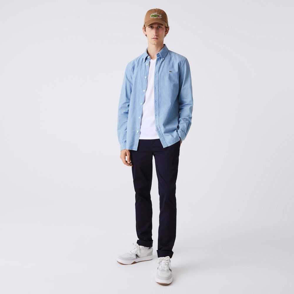 Lacoste Slim Fit Bomull Chambray Blå | AYSHX-0632