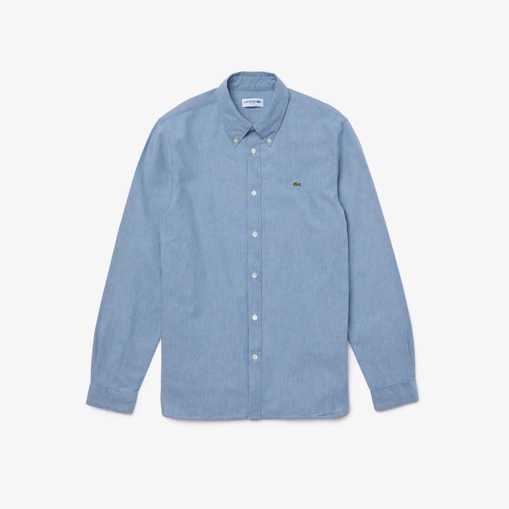 Lacoste Slim Fit Bomull Chambray Blå | AYSHX-0632