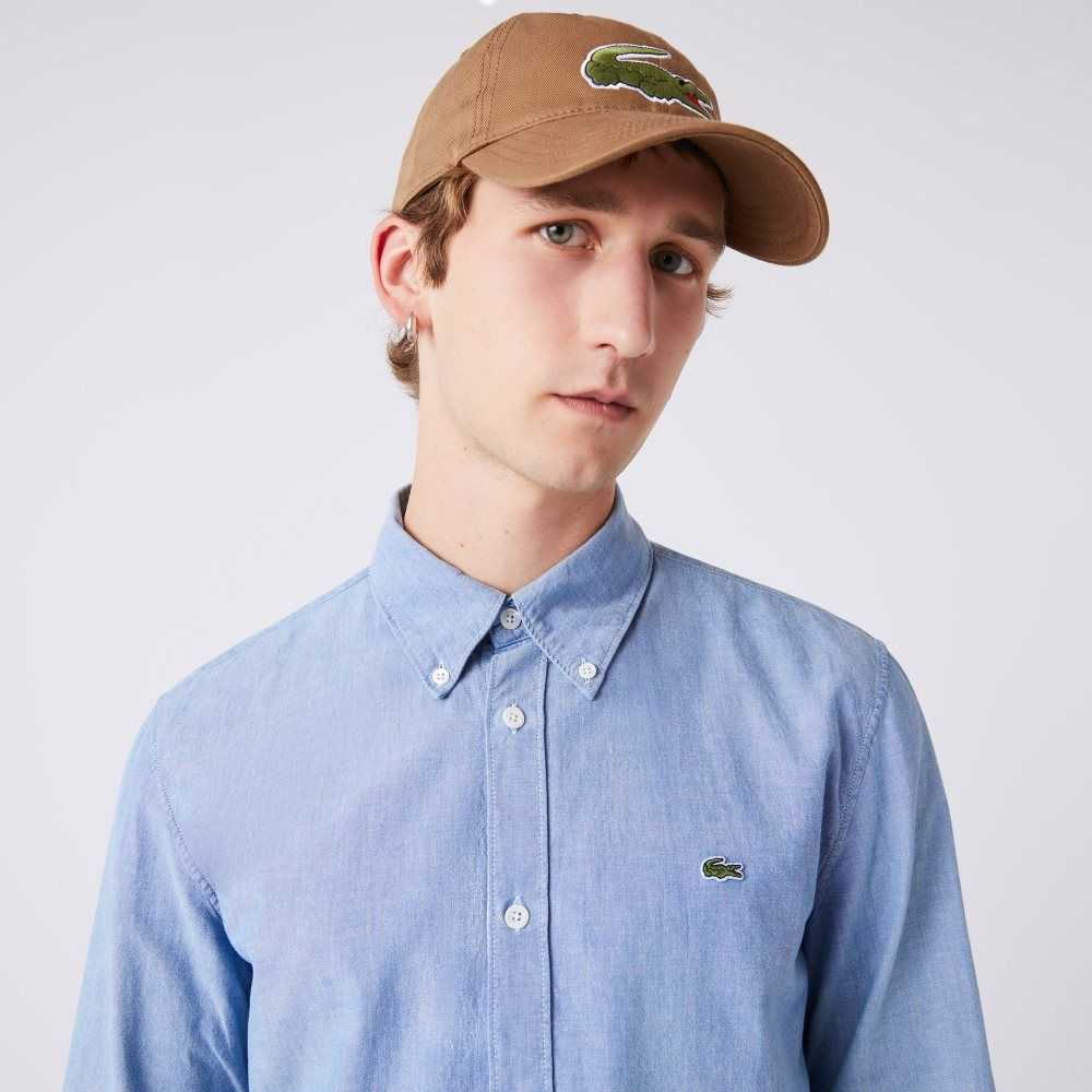 Lacoste Slim Fit Bomull Chambray Blå | AYSHX-0632