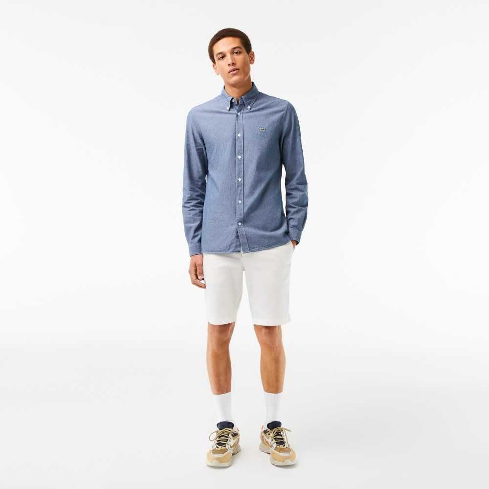 Lacoste Slim Fit Bomull Chambray Blå | ENXKY-7021