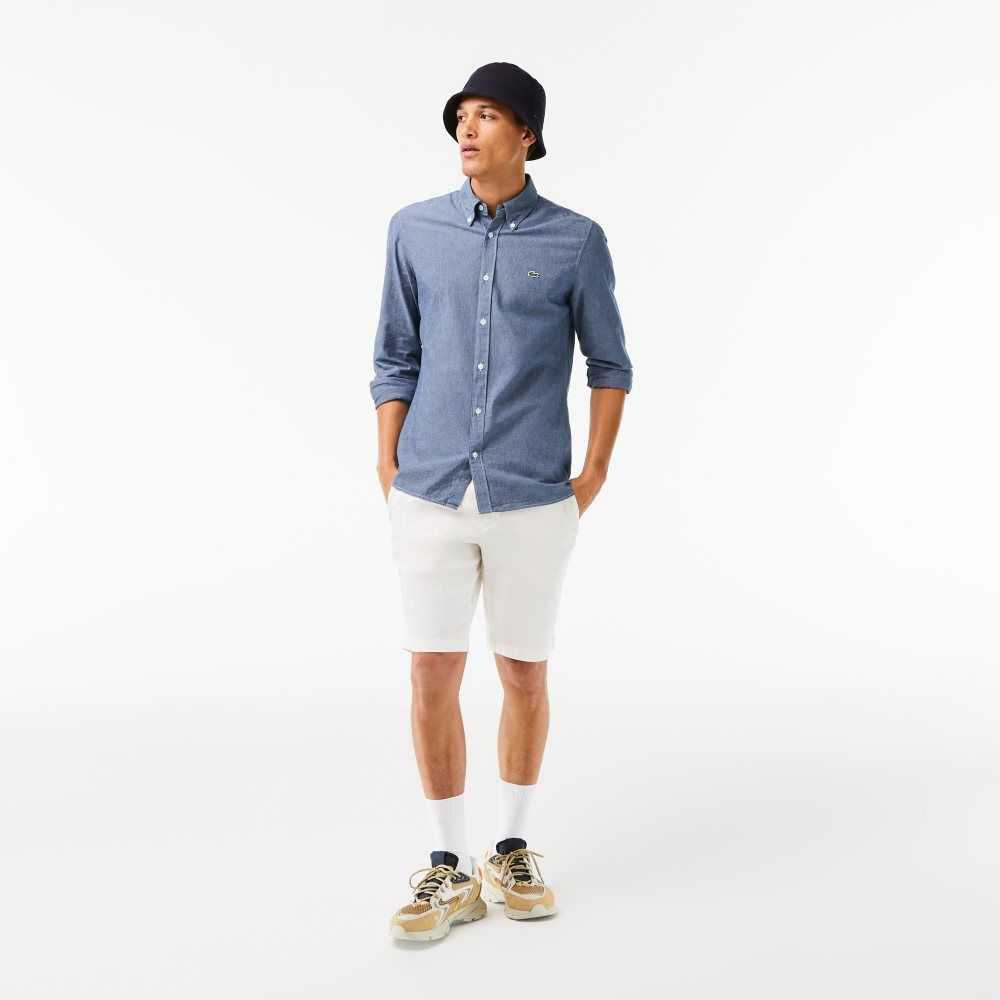 Lacoste Slim Fit Bomull Chambray Blå | ENXKY-7021