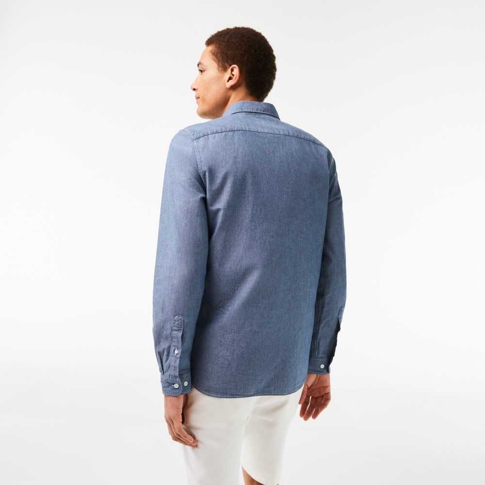 Lacoste Slim Fit Bomull Chambray Blå | ENXKY-7021