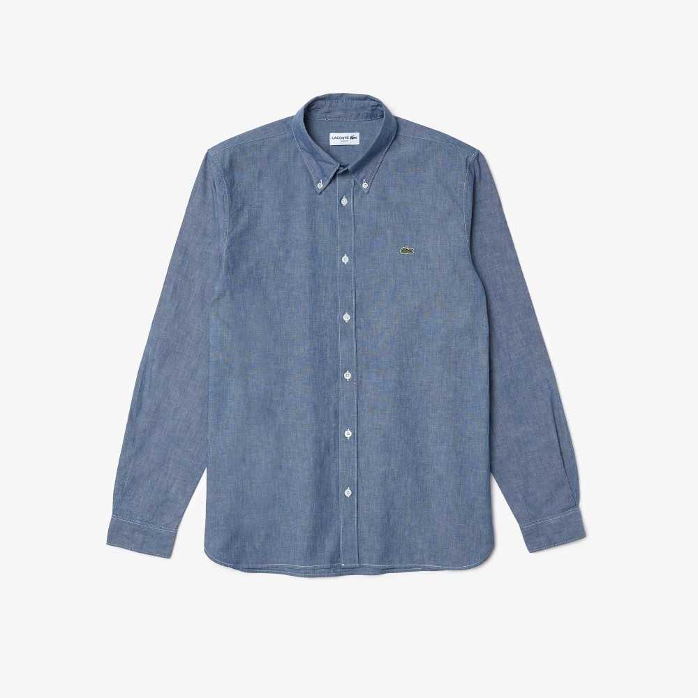 Lacoste Slim Fit Bomull Chambray Blå | ENXKY-7021