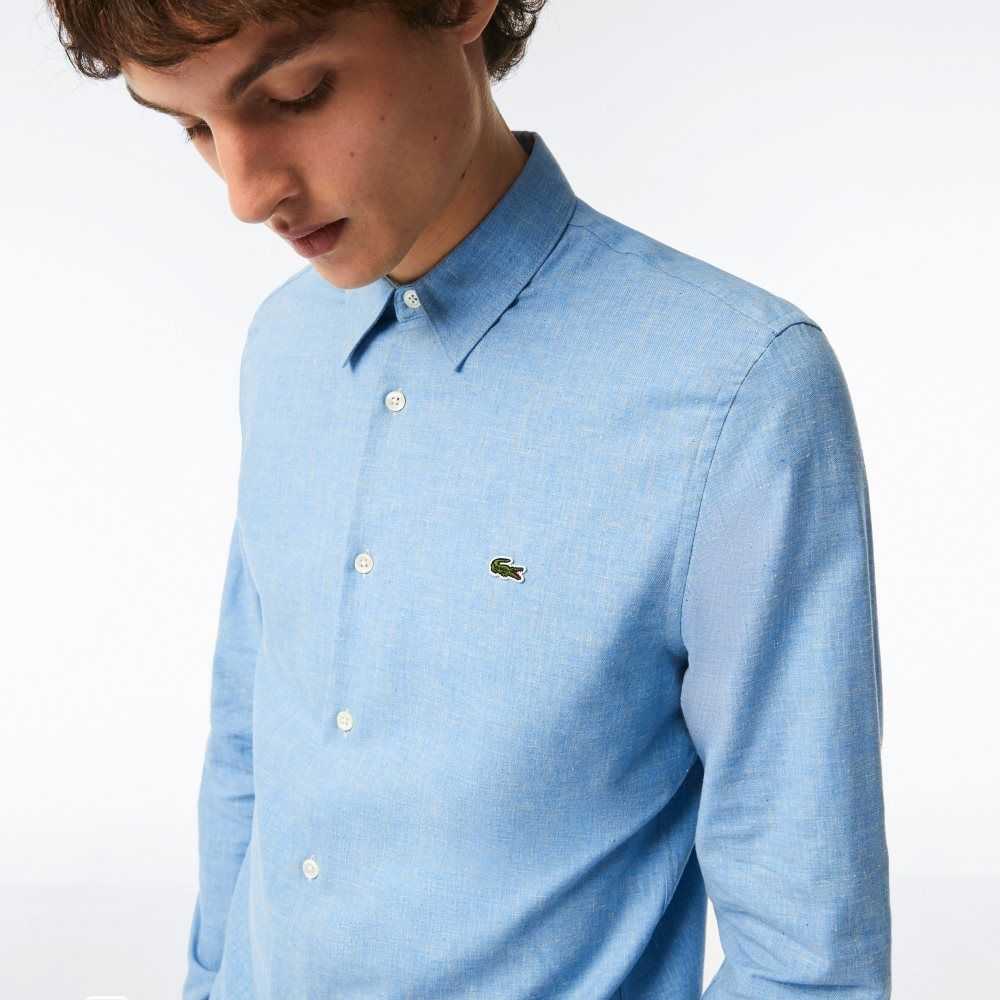 Lacoste Slim Fit Bomull Chambray Blå Vita | SLYVZ-8315