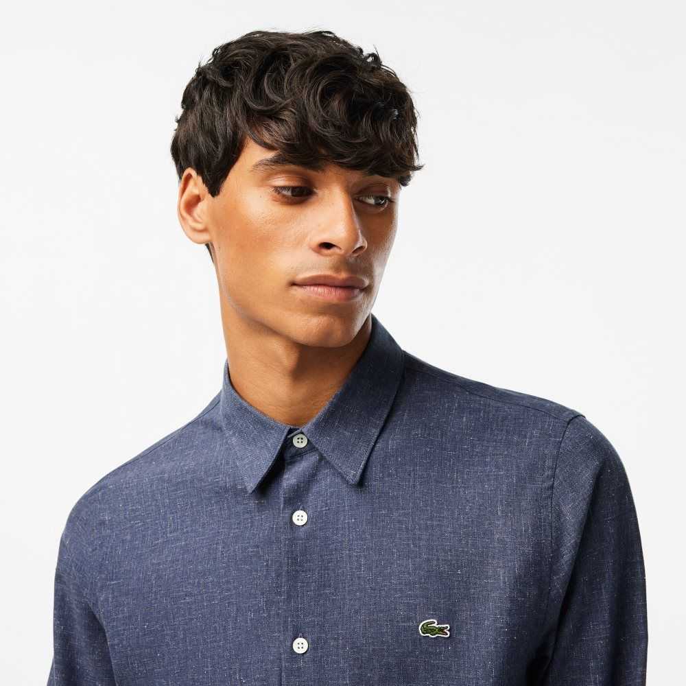 Lacoste Slim Fit Bomull Chambray Marinblå Blå Vita | AMJEQ-7362