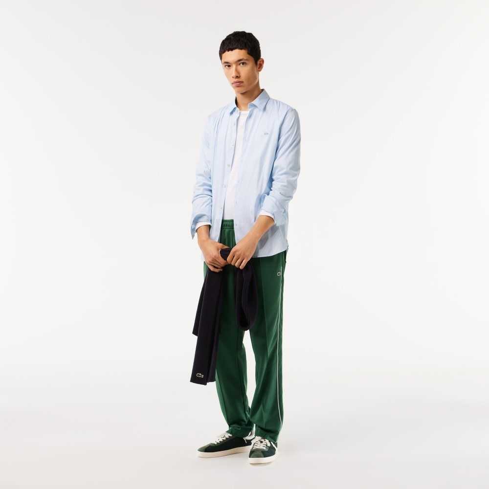 Lacoste Slim Fit Check Stretch Poplin Vita Blå | OLITG-9385