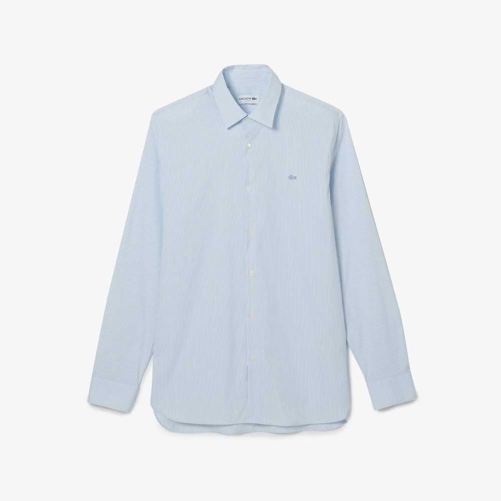 Lacoste Slim Fit Check Stretch Poplin Vita Blå | OLITG-9385