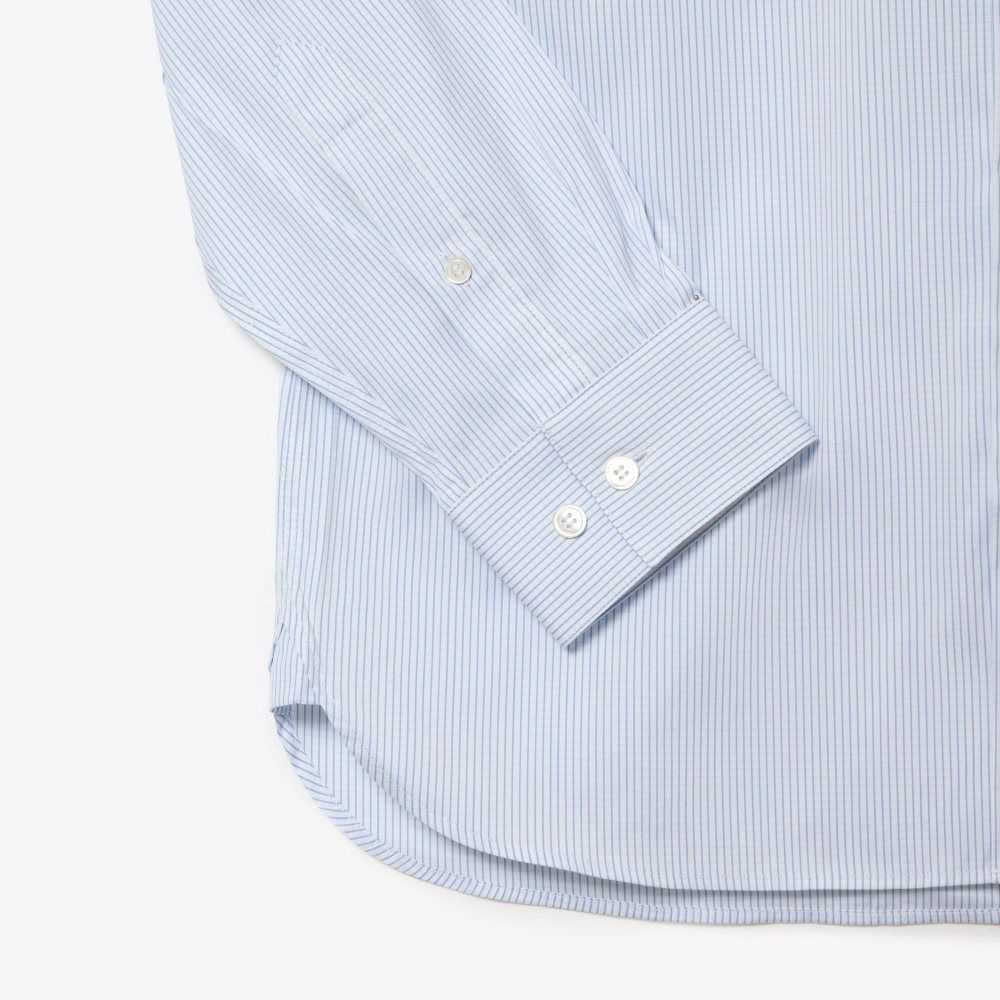 Lacoste Slim Fit Check Stretch Poplin Vita Blå | OLITG-9385