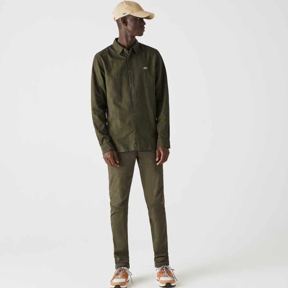 Lacoste Slim Fit Flamed Bomull Khaki Gröna Vita | EAMPO-7306