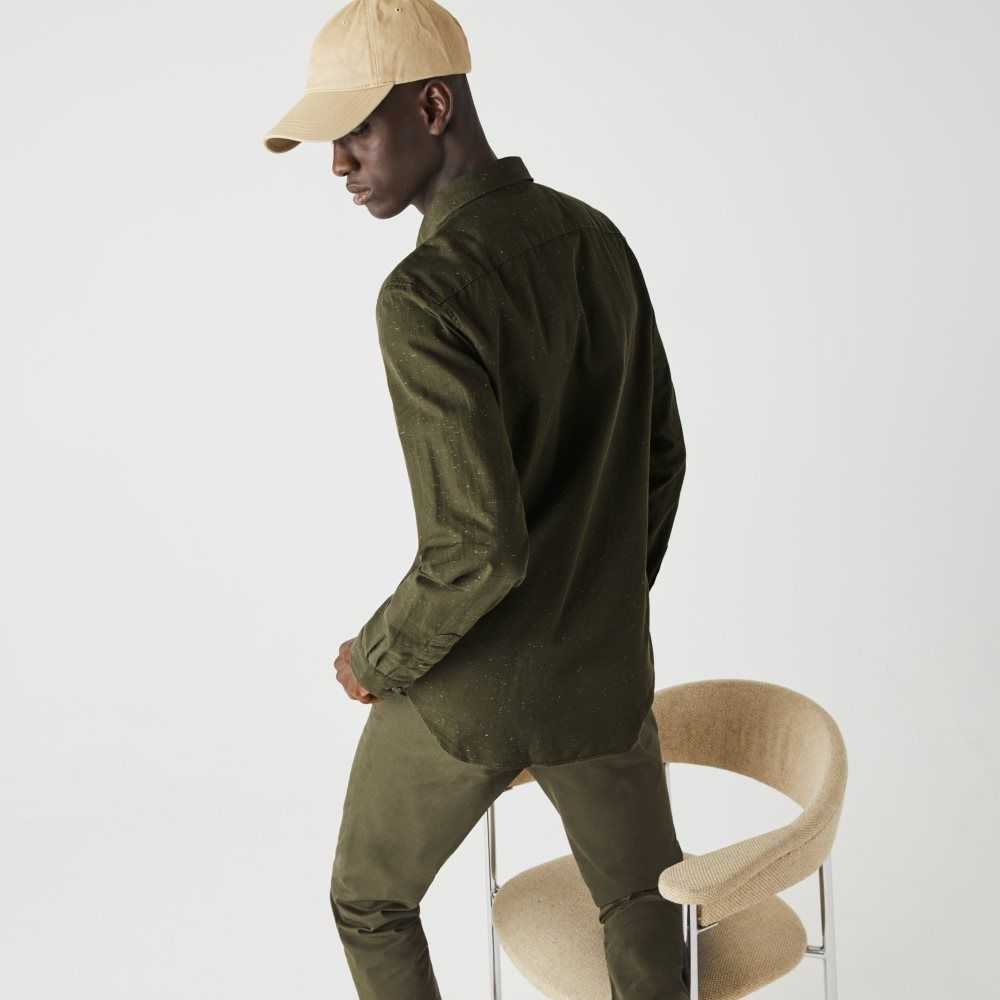 Lacoste Slim Fit Flamed Bomull Khaki Gröna Vita | EAMPO-7306