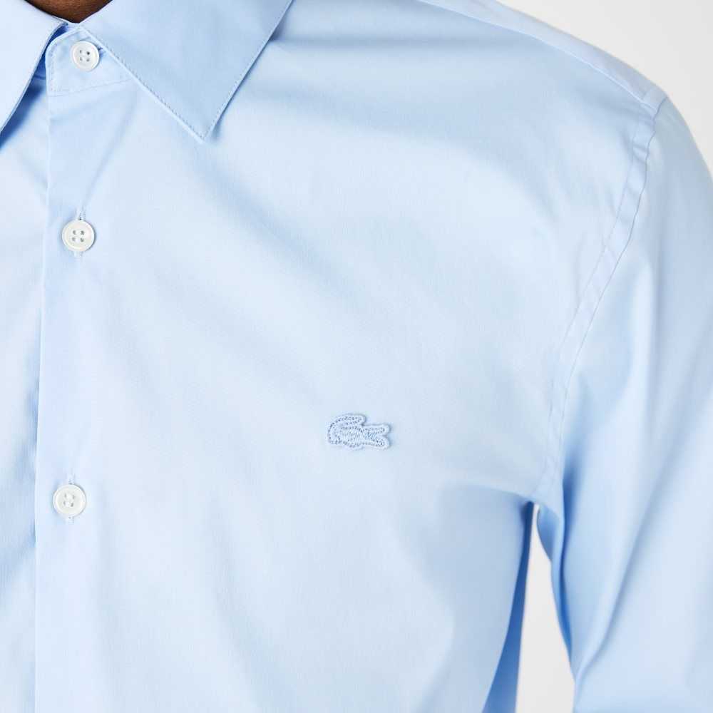 Lacoste Slim Fit French Collar Bomull Poplin Blå | EHFBX-0978