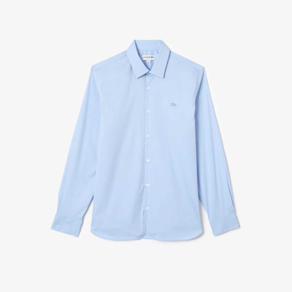 Lacoste Slim Fit French Collar Bomull Poplin Blå | EHFBX-0978