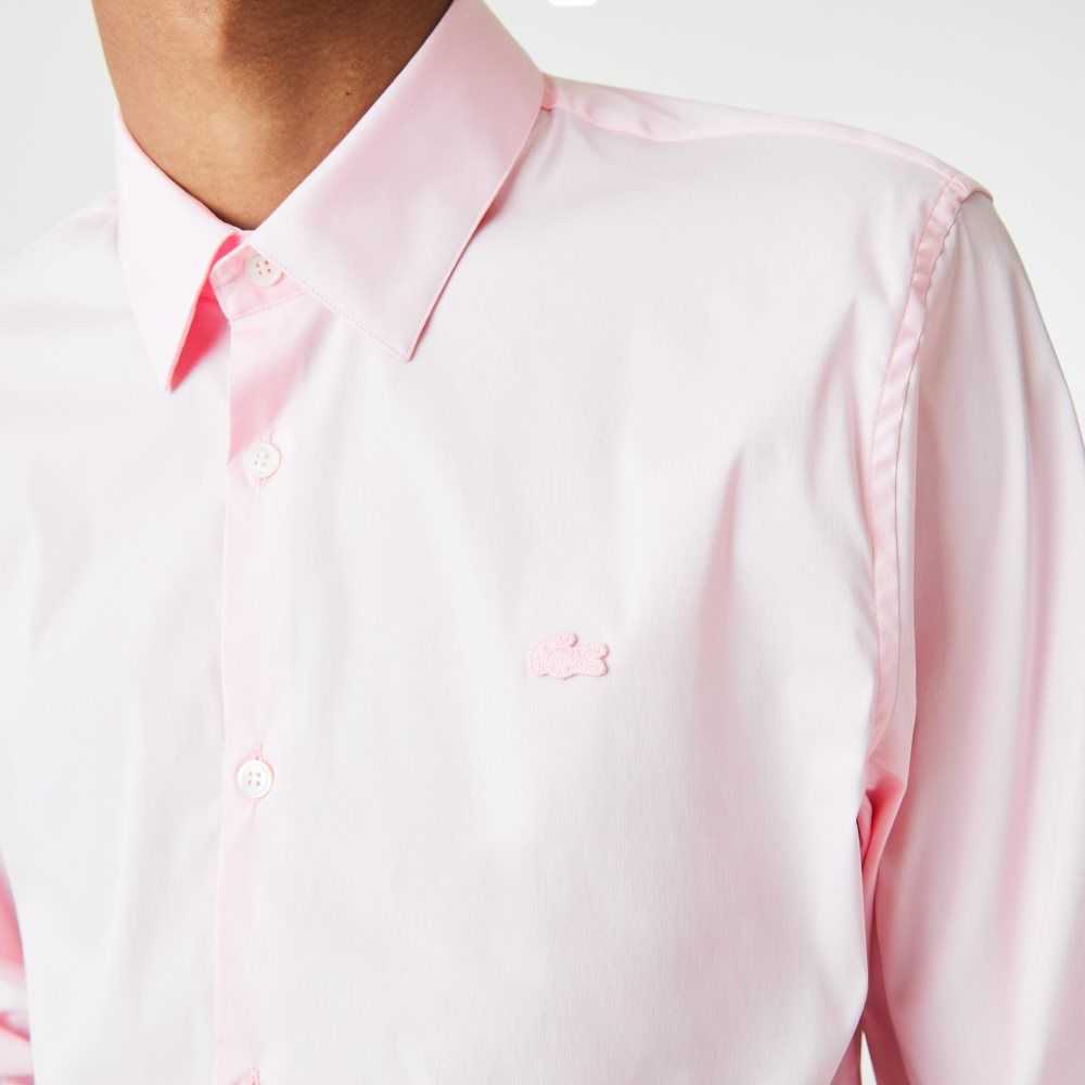 Lacoste Slim Fit French Collar Bomull Poplin Ljusrosa | SMPYW-8426