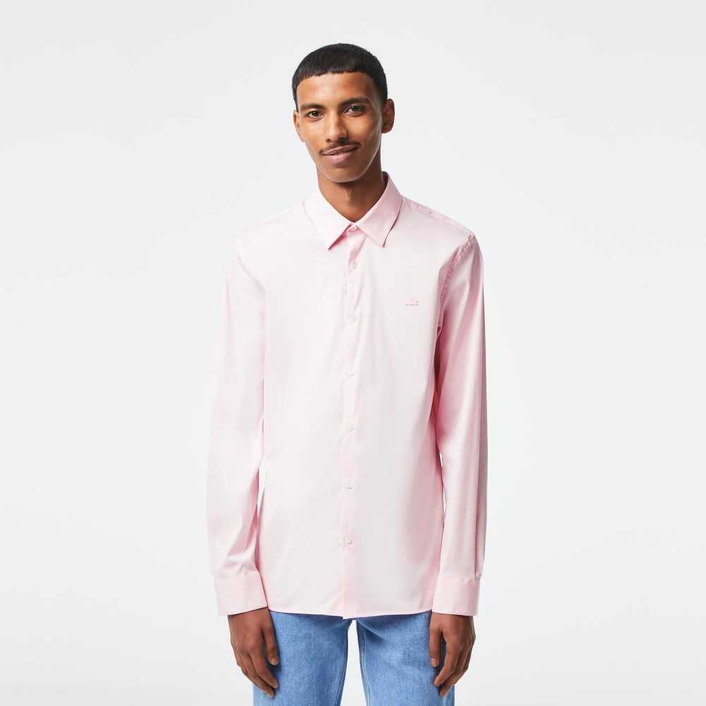 Lacoste Slim Fit French Collar Bomull Poplin Ljusrosa | SMPYW-8426