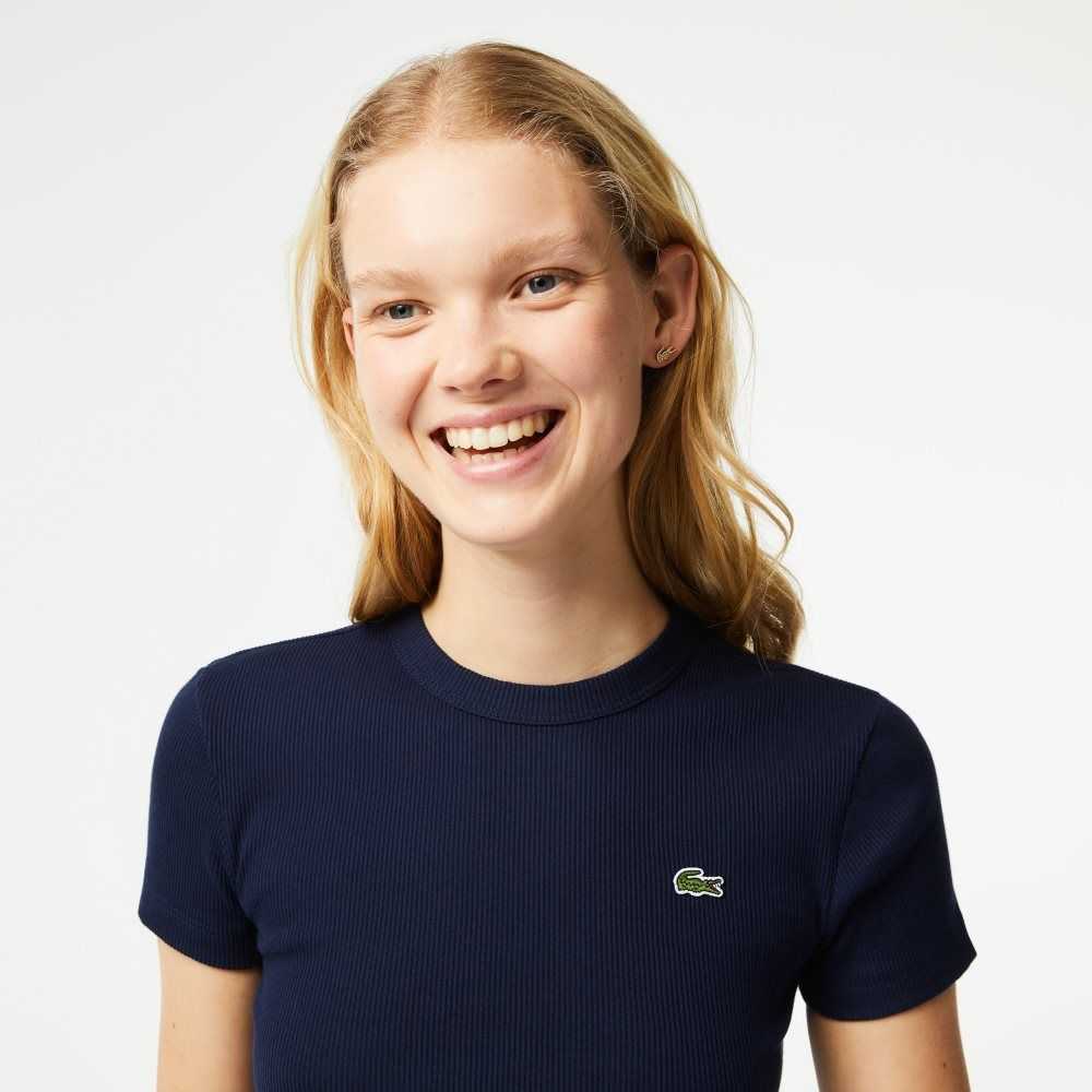 Lacoste Slim Fit Organic Bomull T-Shirt Marinblå Blå | FLVZQ-4158