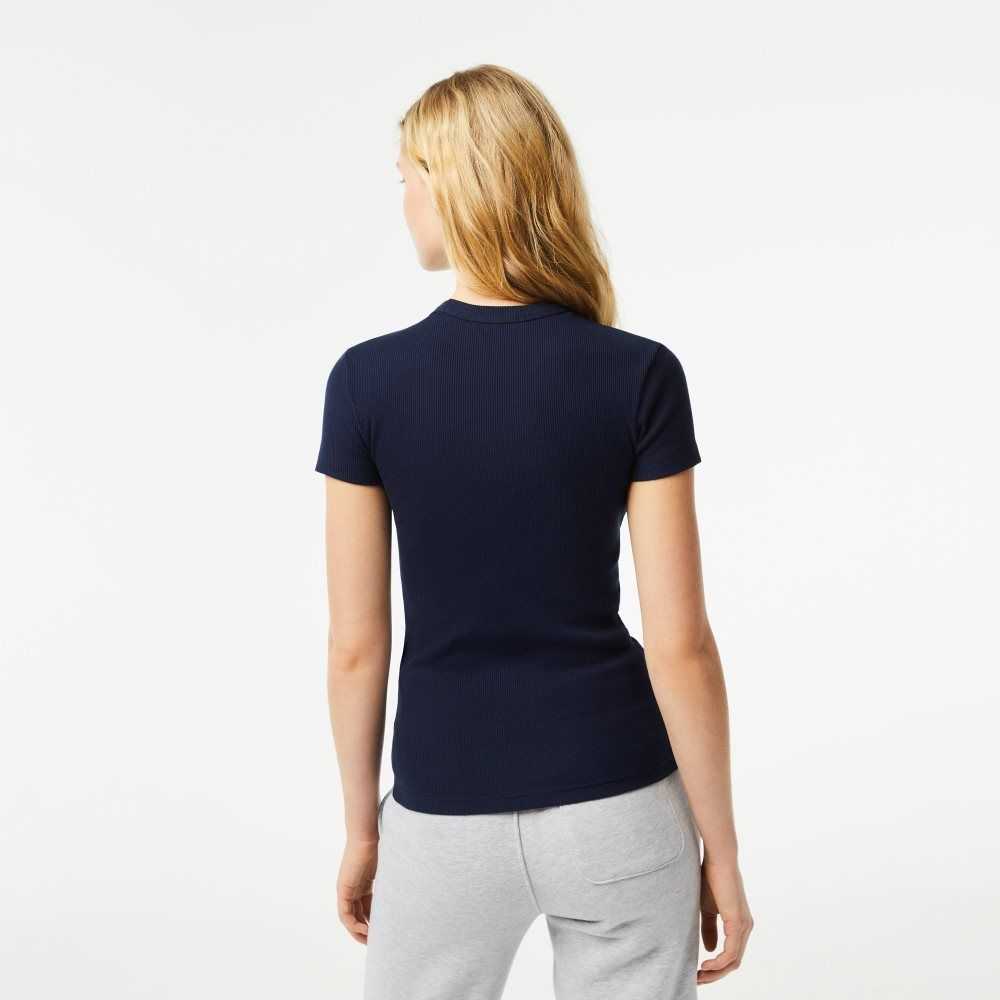 Lacoste Slim Fit Organic Bomull T-Shirt Marinblå Blå | FLVZQ-4158