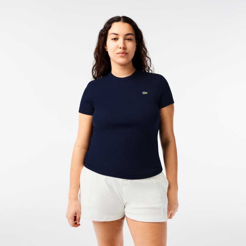 Lacoste Slim Fit Organic Bomull T-Shirt Marinblå Blå | FLVZQ-4158