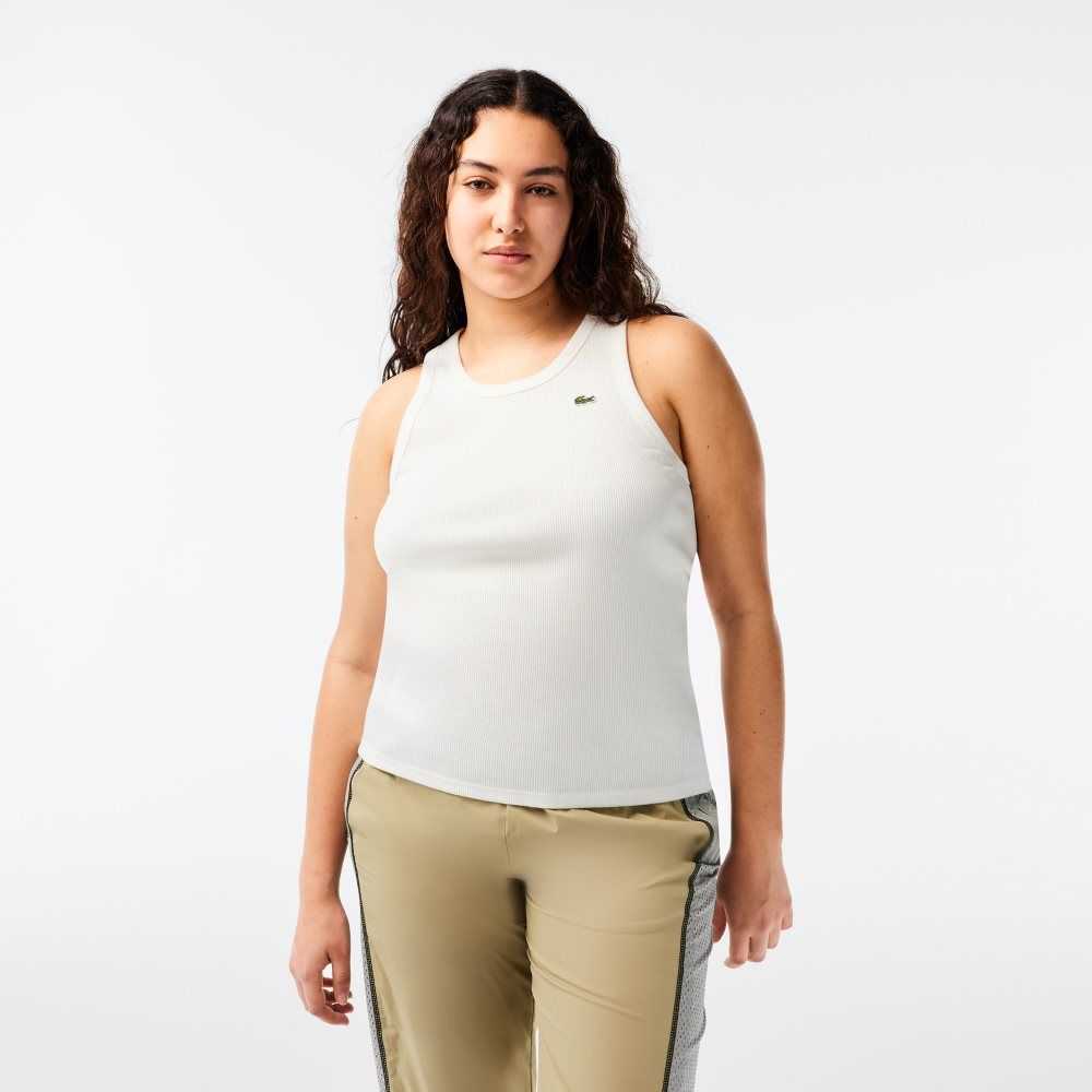 Lacoste Slim Fit Organic Bomull Tank Vita | KYNZA-8190