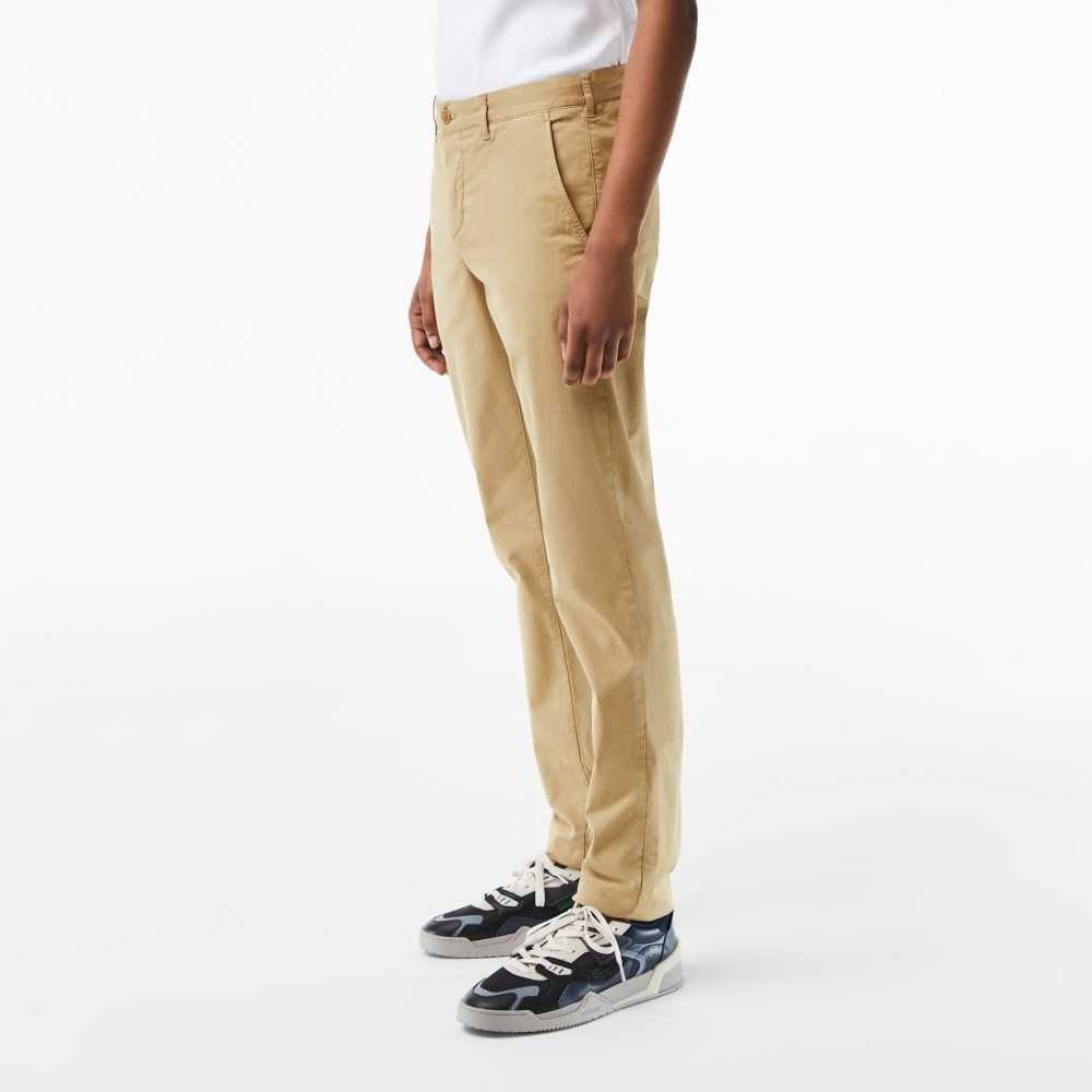 Lacoste Slim Fit Stretch Bomull Chinos Beige | PKWFR-7350