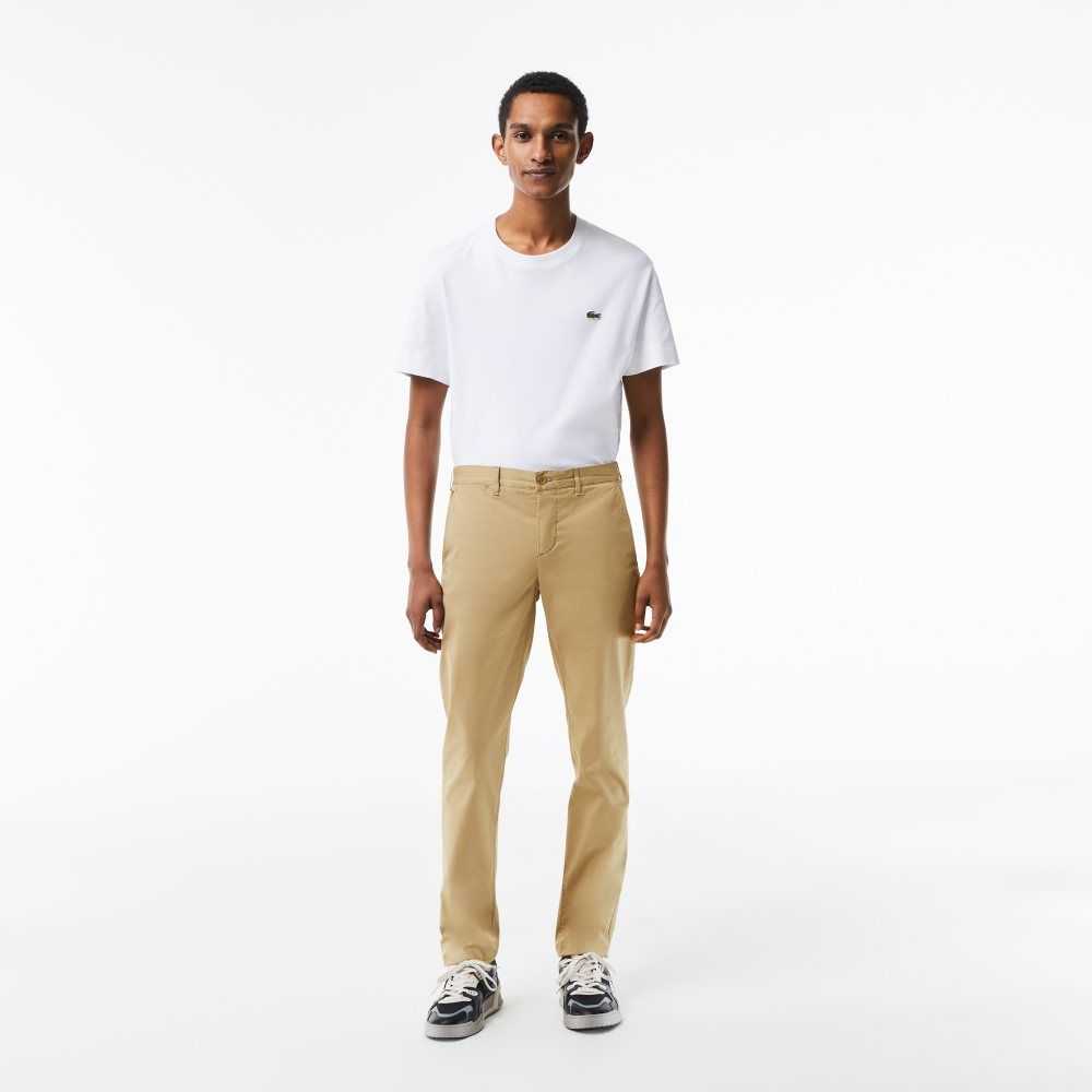 Lacoste Slim Fit Stretch Bomull Chinos Beige | PKWFR-7350