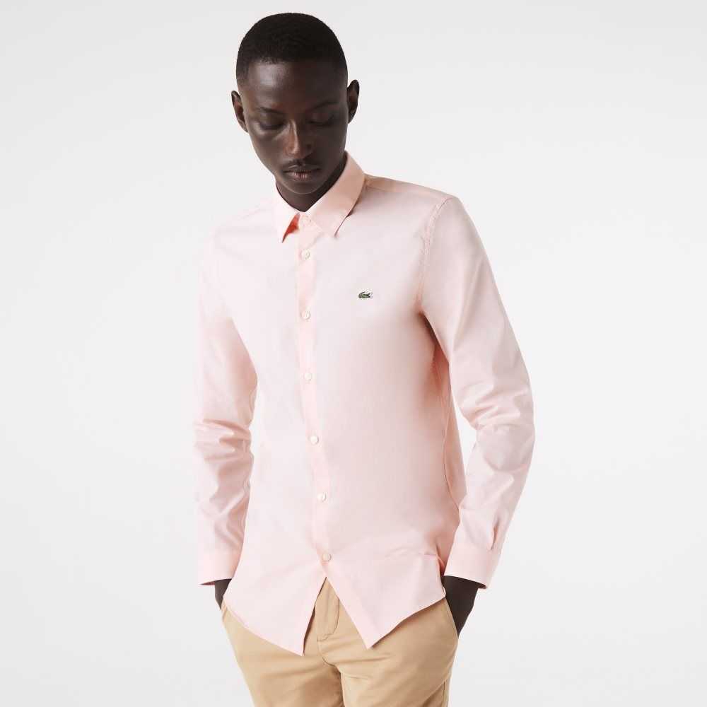 Lacoste Slim Fit Stretch Bomull Poplin Ljusrosa | NGOHE-1795