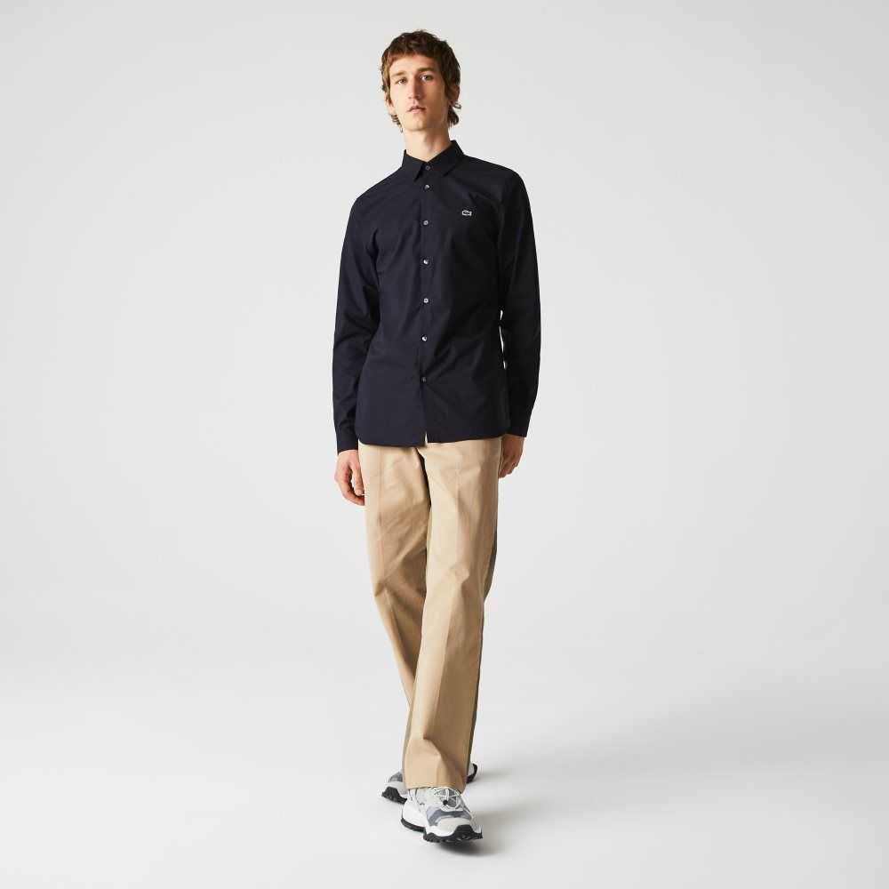 Lacoste Slim Fit Stretch Bomull Poplin Marinblå Blå | YLTGM-5134