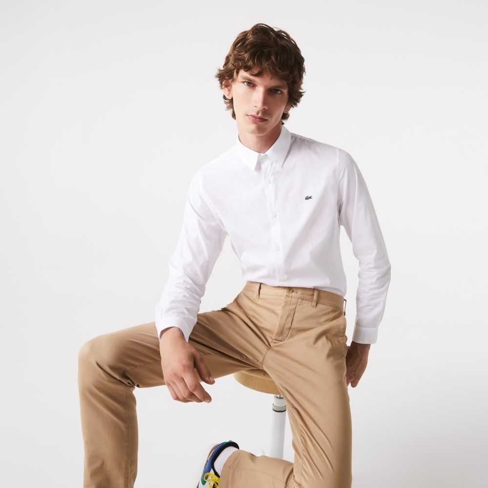 Lacoste Slim Fit Stretch Bomull Poplin Vita | AIROX-2890